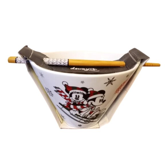 Disney Mickey And Minnie Mouse Holiday Ramen Bowl With Chopsticks - Picture 2 of 7